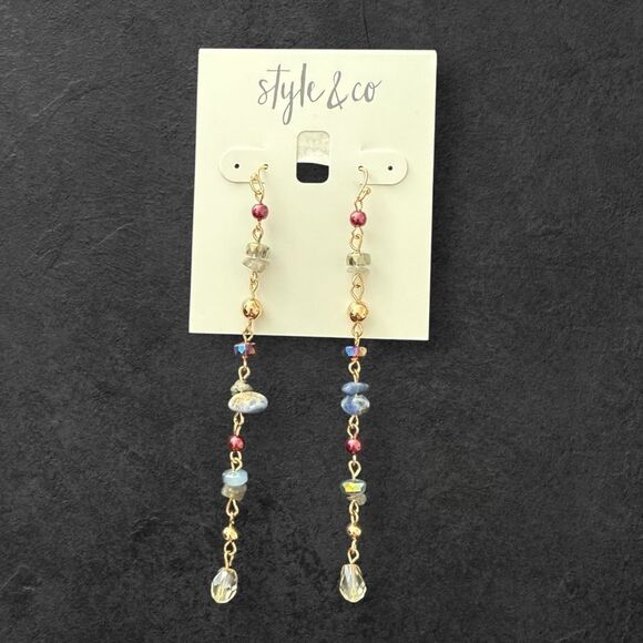 Style & Co Multi Colored Beaded Tower Dangle Earrings - Picture 1 of 3